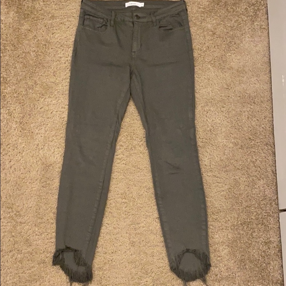 Army Green Cello Frayed Skinny Jean